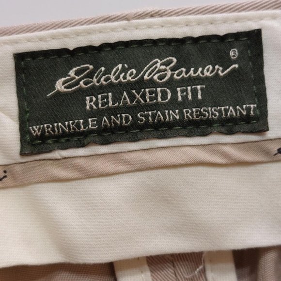 Eddie Bauer Men's Dress Performance Flat-Front Beige Khakis - Size 38 x 30 - Picture 6 of 6
